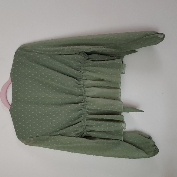 Tie front peplum swiss dot green girlie top, trendy, cropped, v neck, women's M - Picture 8 of 8